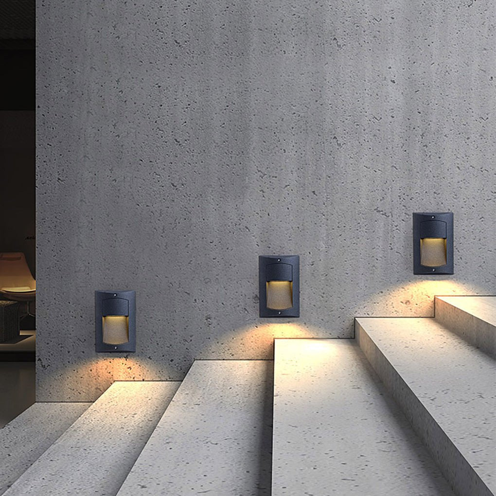 Modern Black Rectangle Recessed Step Sconce — Aluminum & Glass, LED 4W, IP65 Weatherproof