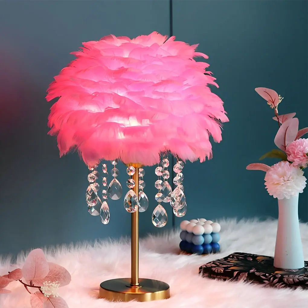 Ambient Crystal Tassel LED Feather Table Lamp Luxe