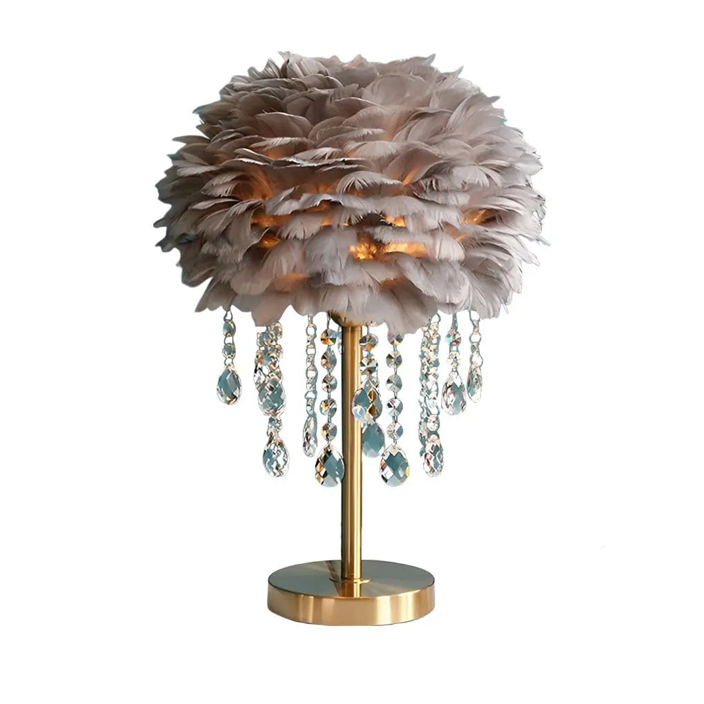 Ambient Crystal Tassel LED Feather Table Lamp Luxe