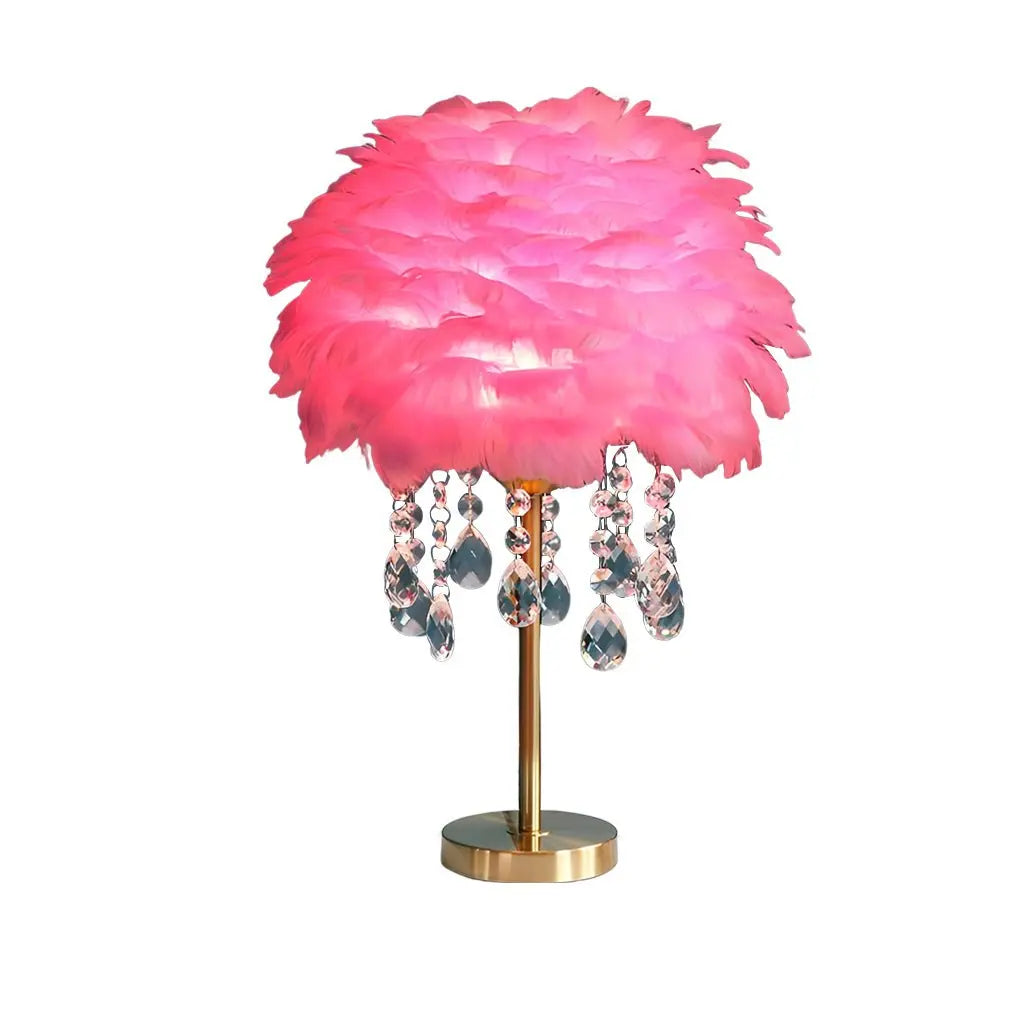 Ambient Crystal Tassel LED Feather Table Lamp Luxe
