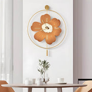 led flower wall clock with round metal design and battery operation