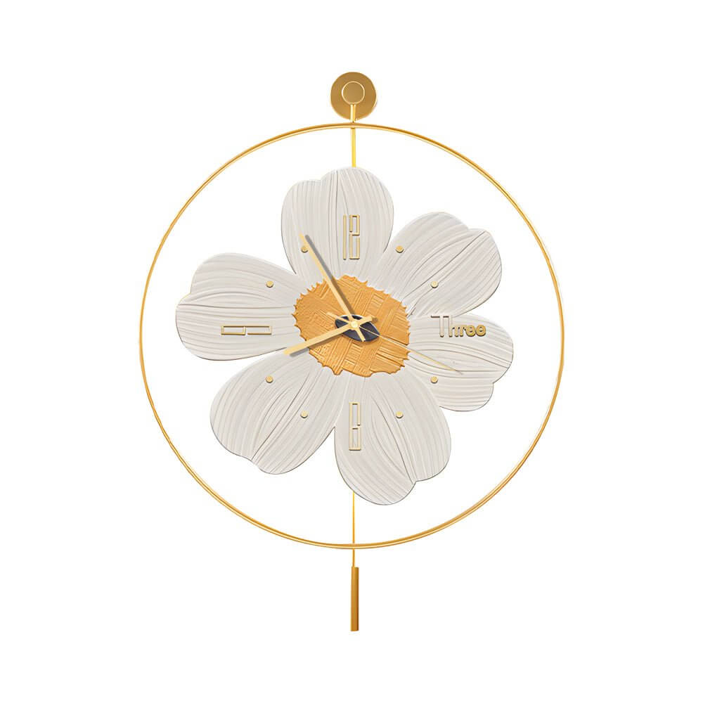 led flower wall clock with round metal design and battery operation