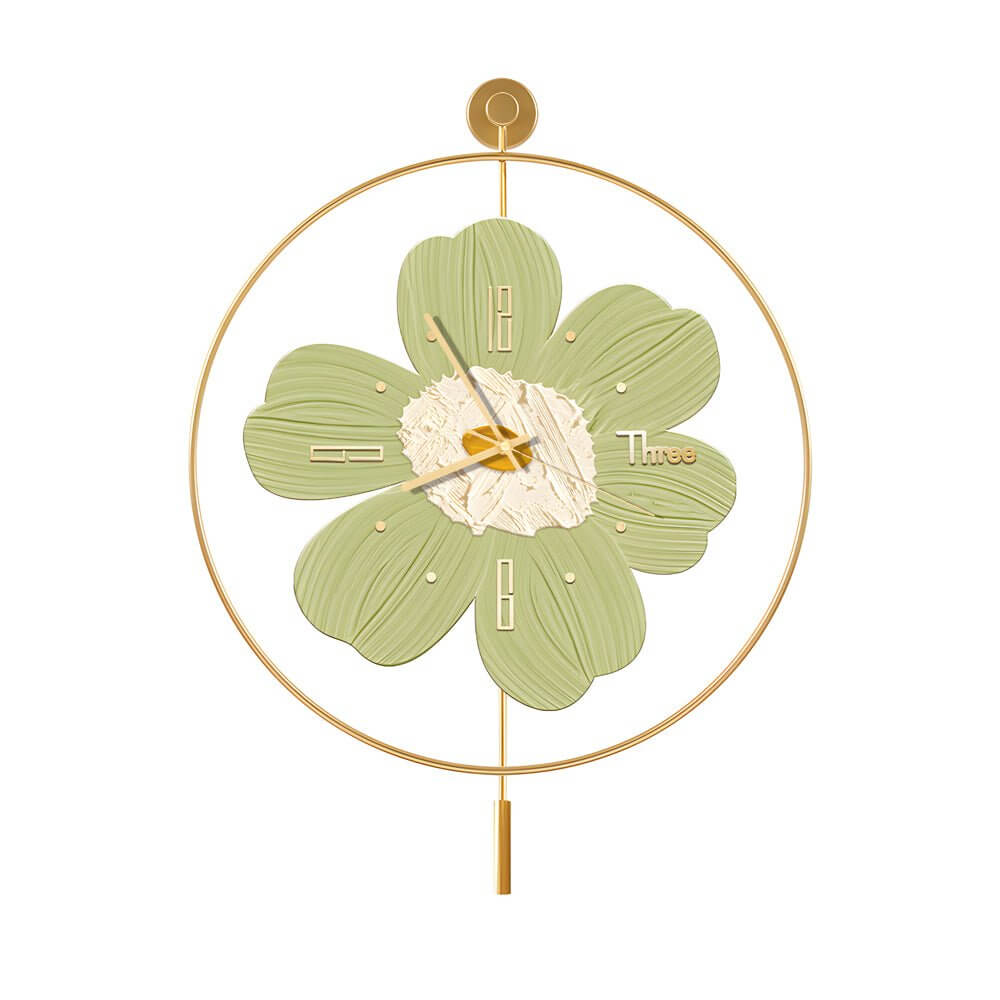 led flower wall clock with round metal design and battery operation