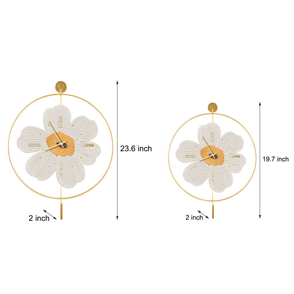 led flower wall clock with round metal design and battery operation