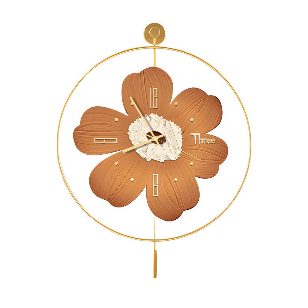 led flower wall clock with round metal design and battery operation