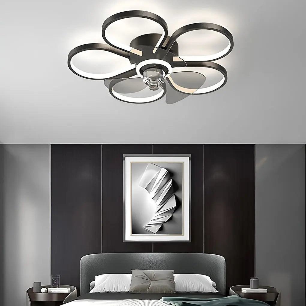 LED Flush Mount Ceiling Fan Lamp with Nordic Flower Design Luxe
