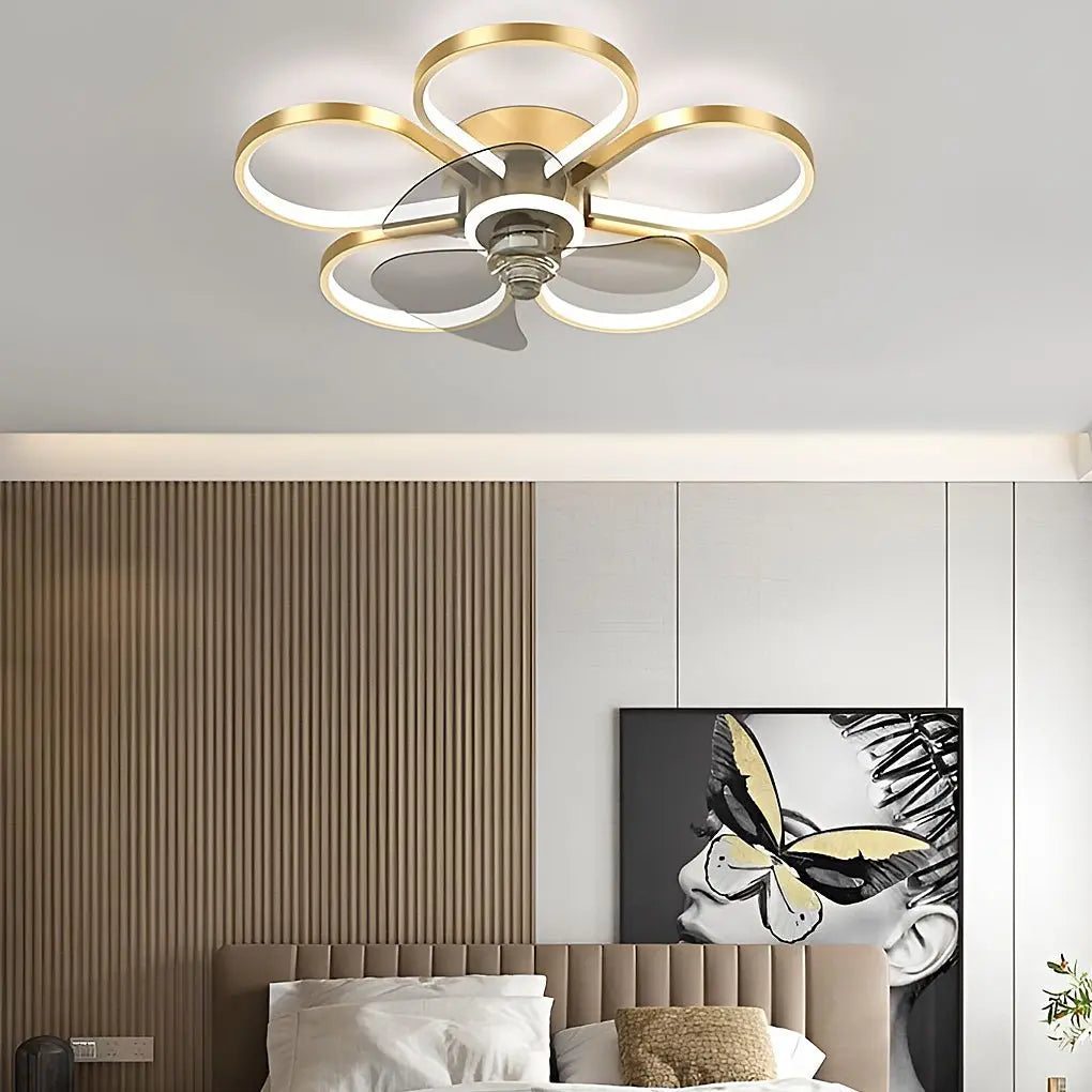 LED Flush Mount Ceiling Fan Lamp with Nordic Flower Design Luxe