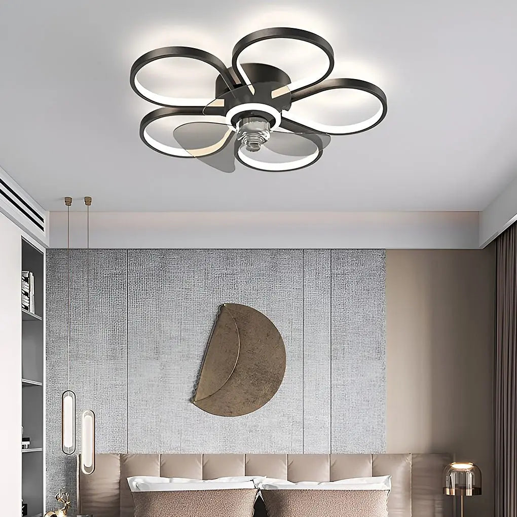 LED Flush Mount Ceiling Fan Lamp with Nordic Flower Design Luxe