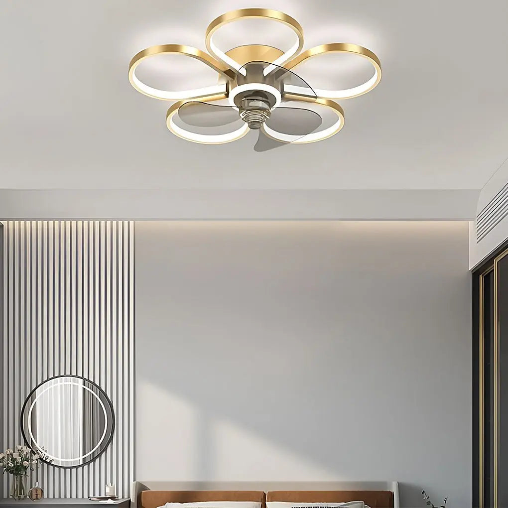 LED Flush Mount Ceiling Fan Lamp with Nordic Flower Design Luxe