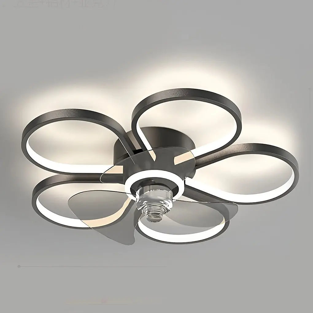 LED Flush Mount Ceiling Fan Lamp with Nordic Flower Design Luxe