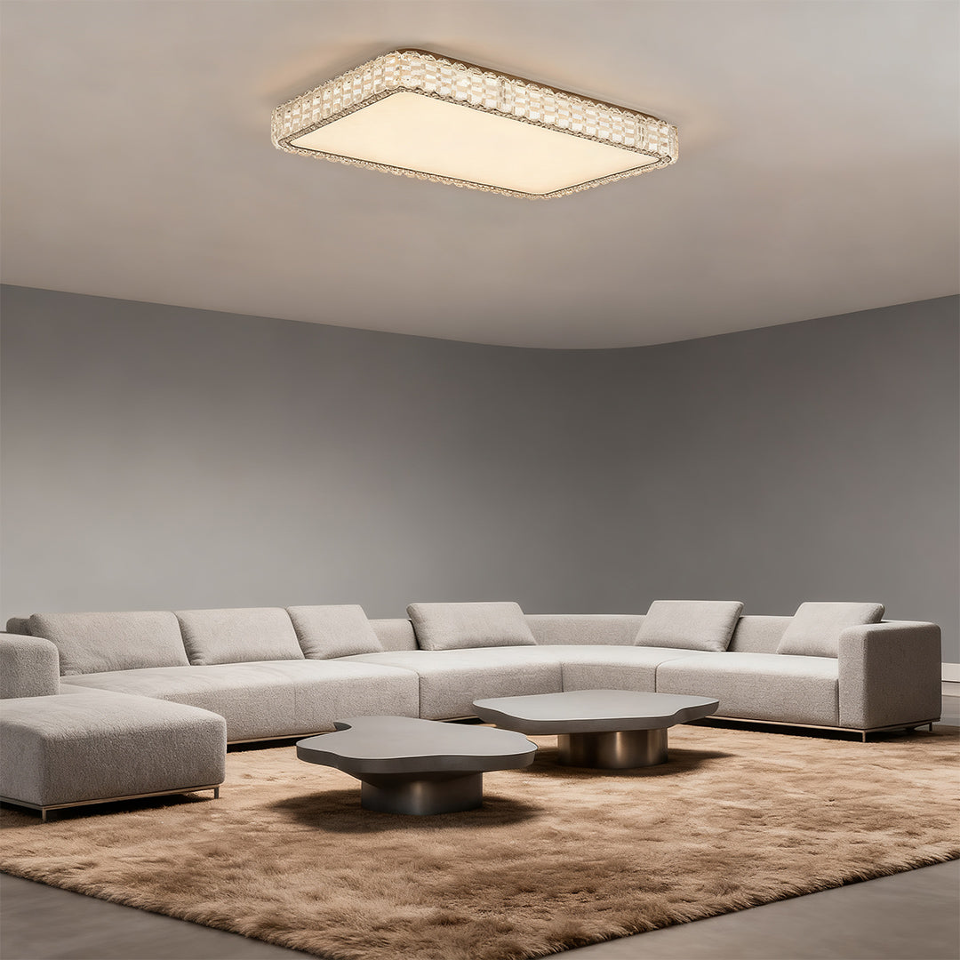 Crystal Flush-Mount Ceiling Light — Chrome Stainless Steel, LED, 3-Step Dimming (3000K/4500K/6000K), Round / Square / Rectangle