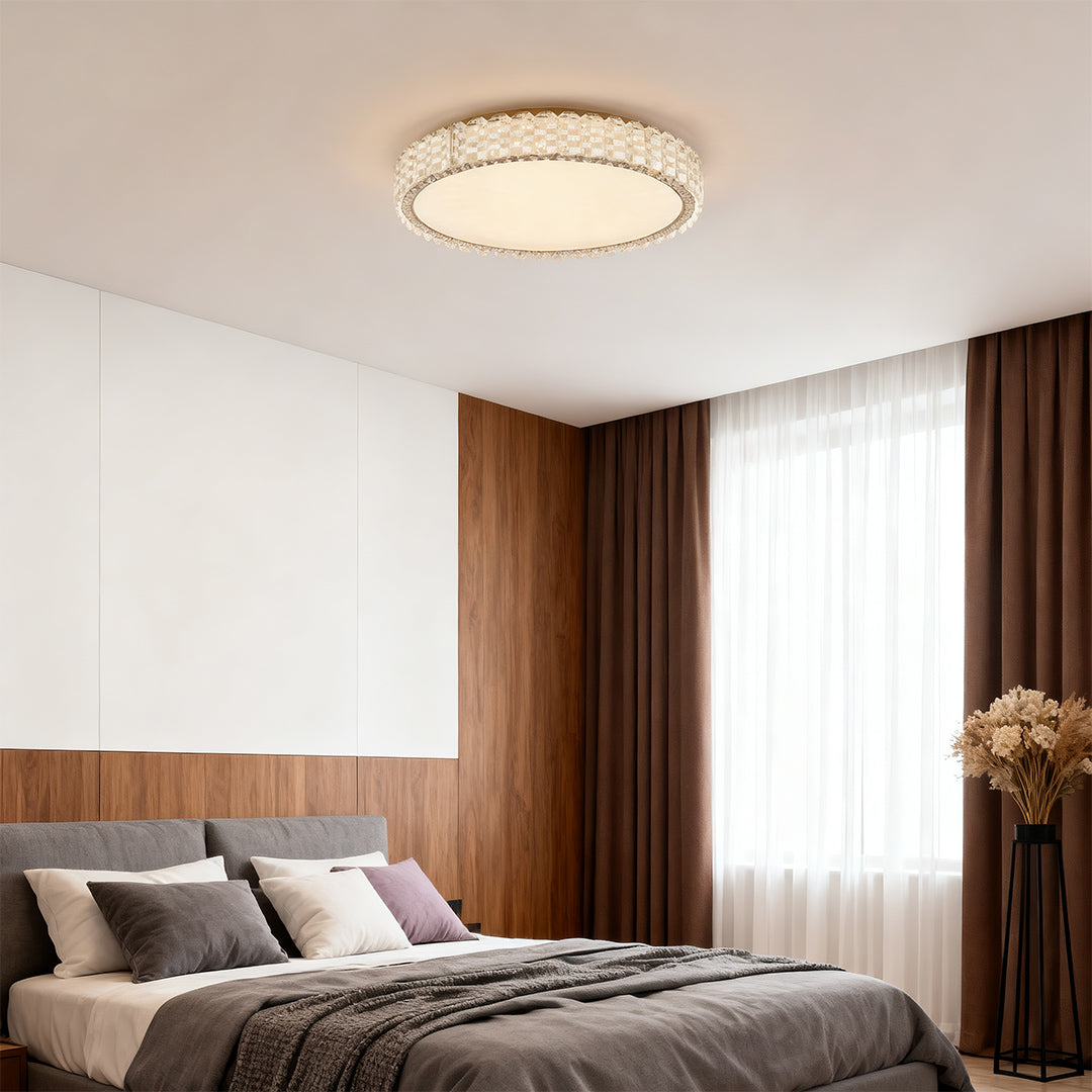 Crystal Flush-Mount Ceiling Light — Chrome Stainless Steel, LED, 3-Step Dimming (3000K/4500K/6000K), Round / Square / Rectangle