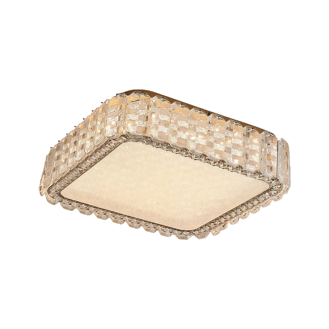 Crystal Flush-Mount Ceiling Light — Chrome Stainless Steel, LED, 3-Step Dimming (3000K/4500K/6000K), Round / Square / Rectangle