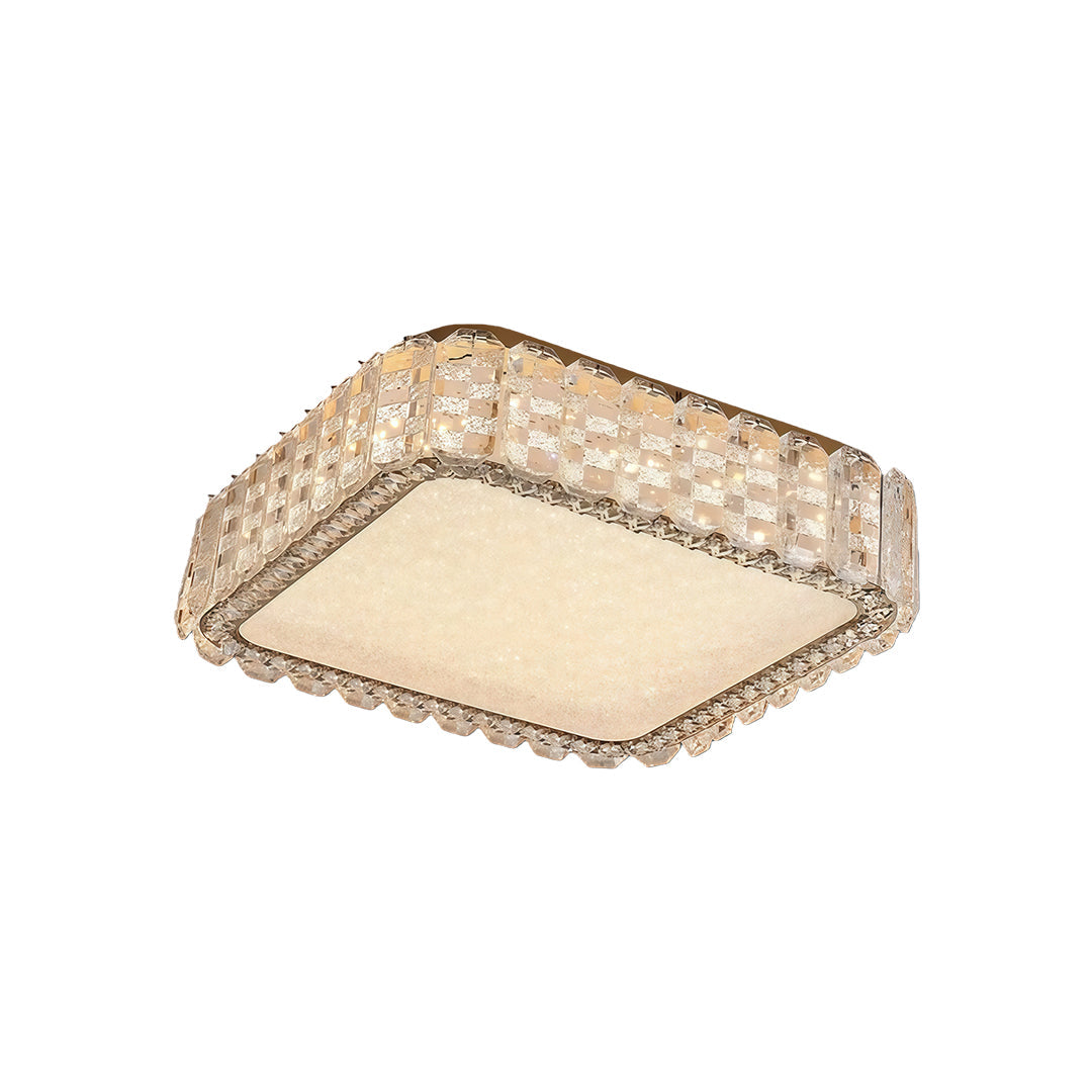 Crystal Flush-Mount Ceiling Light — Chrome Stainless Steel, LED, 3-Step Dimming (3000K/4500K/6000K), Round / Square / Rectangle