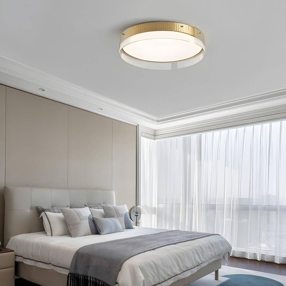led flush mount ceiling light with round ribbed glass design