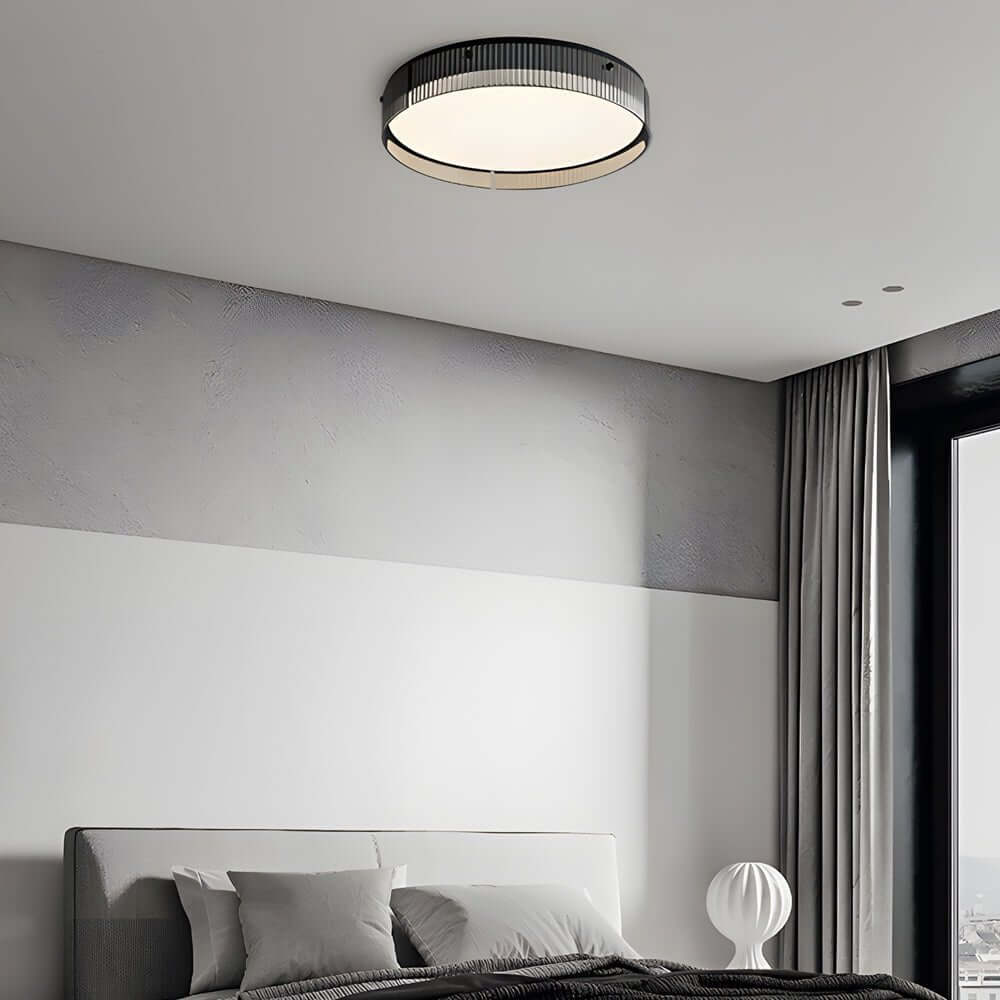led flush mount ceiling light with round ribbed glass design