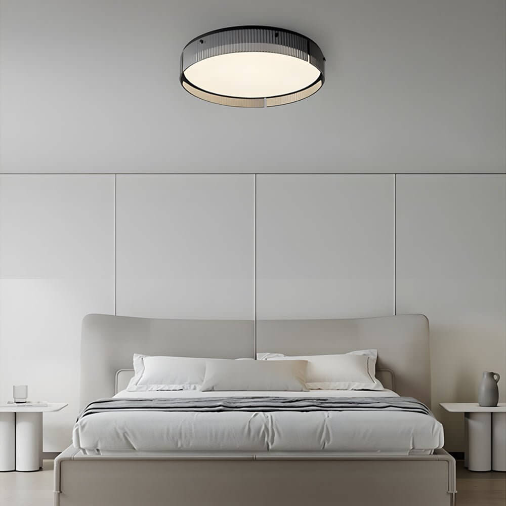 led flush mount ceiling light with round ribbed glass design