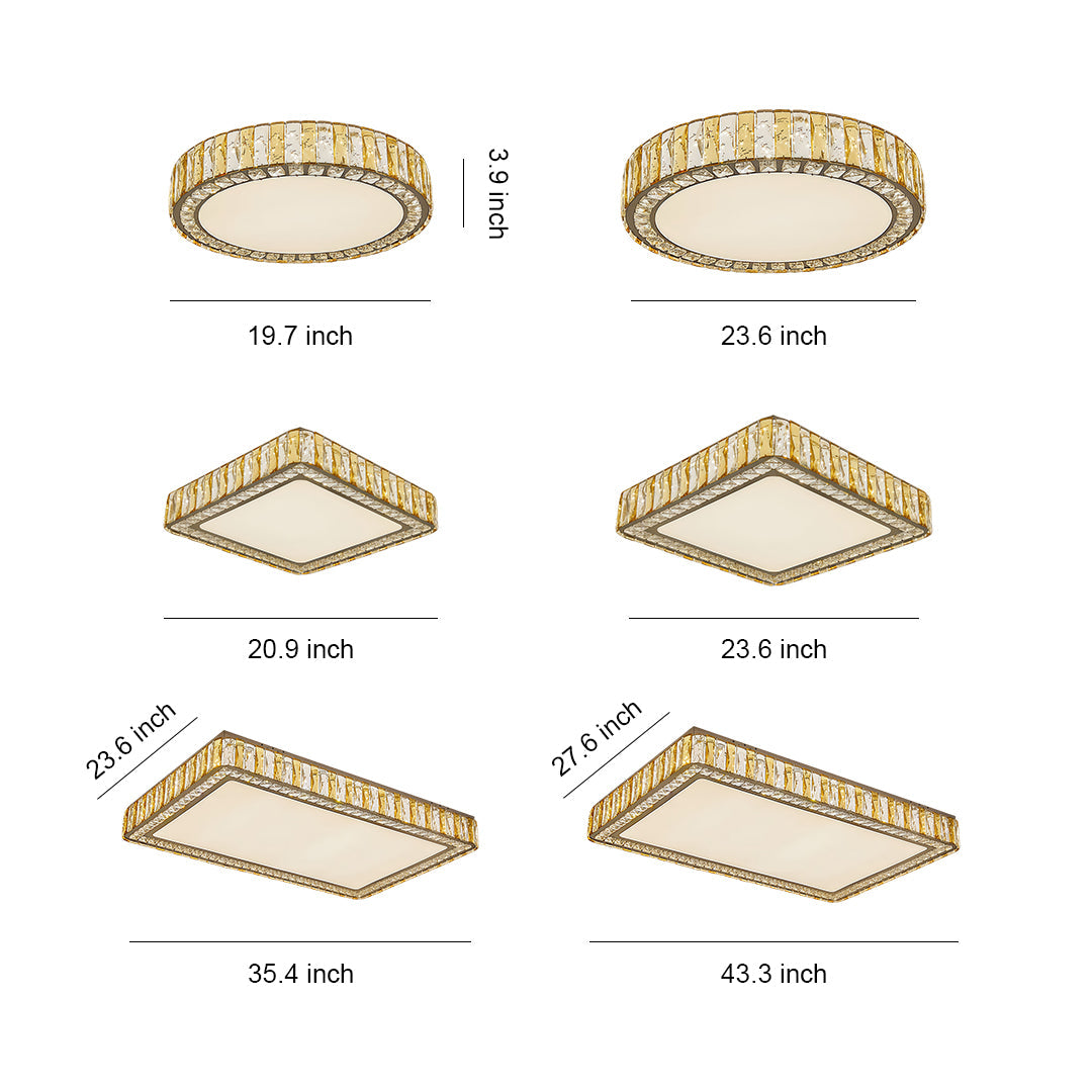 Crystal LED Flush-Mount Ceiling Light — Stainless Steel, Round / Square / Rectangle, 3-Step Dimming (3000K / 4500K / 6000K)