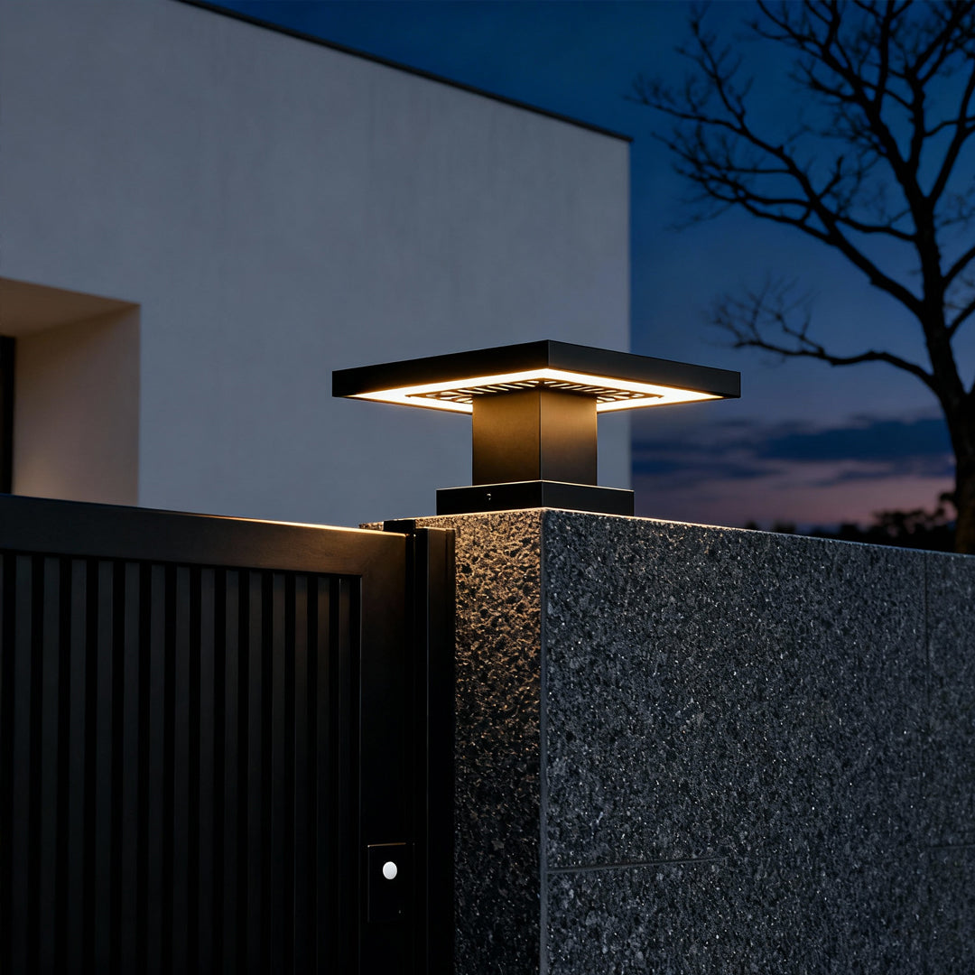 LED Gate & Fence Pillar Light — Die-Cast Aluminum, Solar or Hardwired, IP55, 4 Sizes