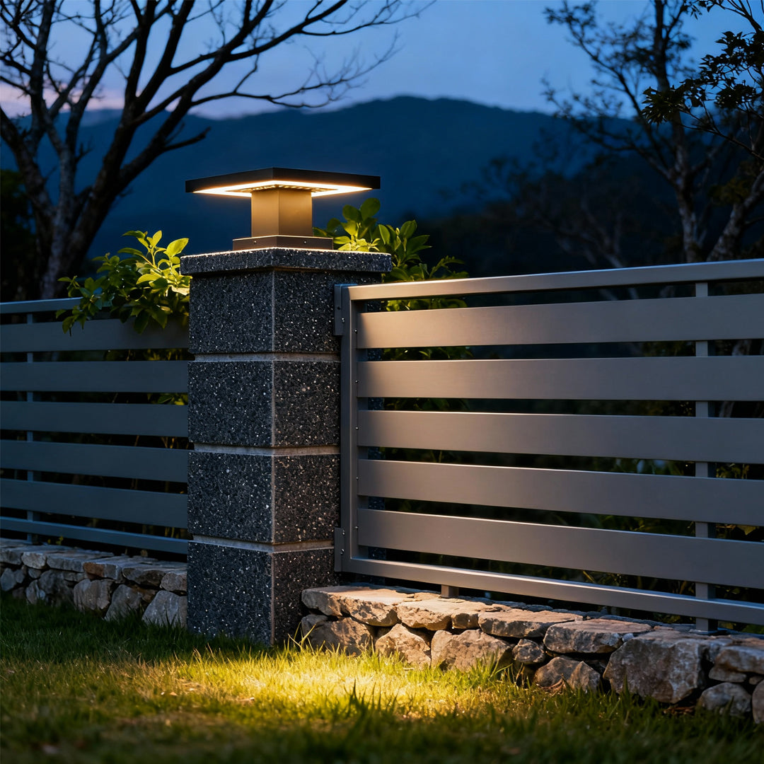 LED Gate & Fence Pillar Light — Die-Cast Aluminum, Solar or Hardwired, IP55, 4 Sizes