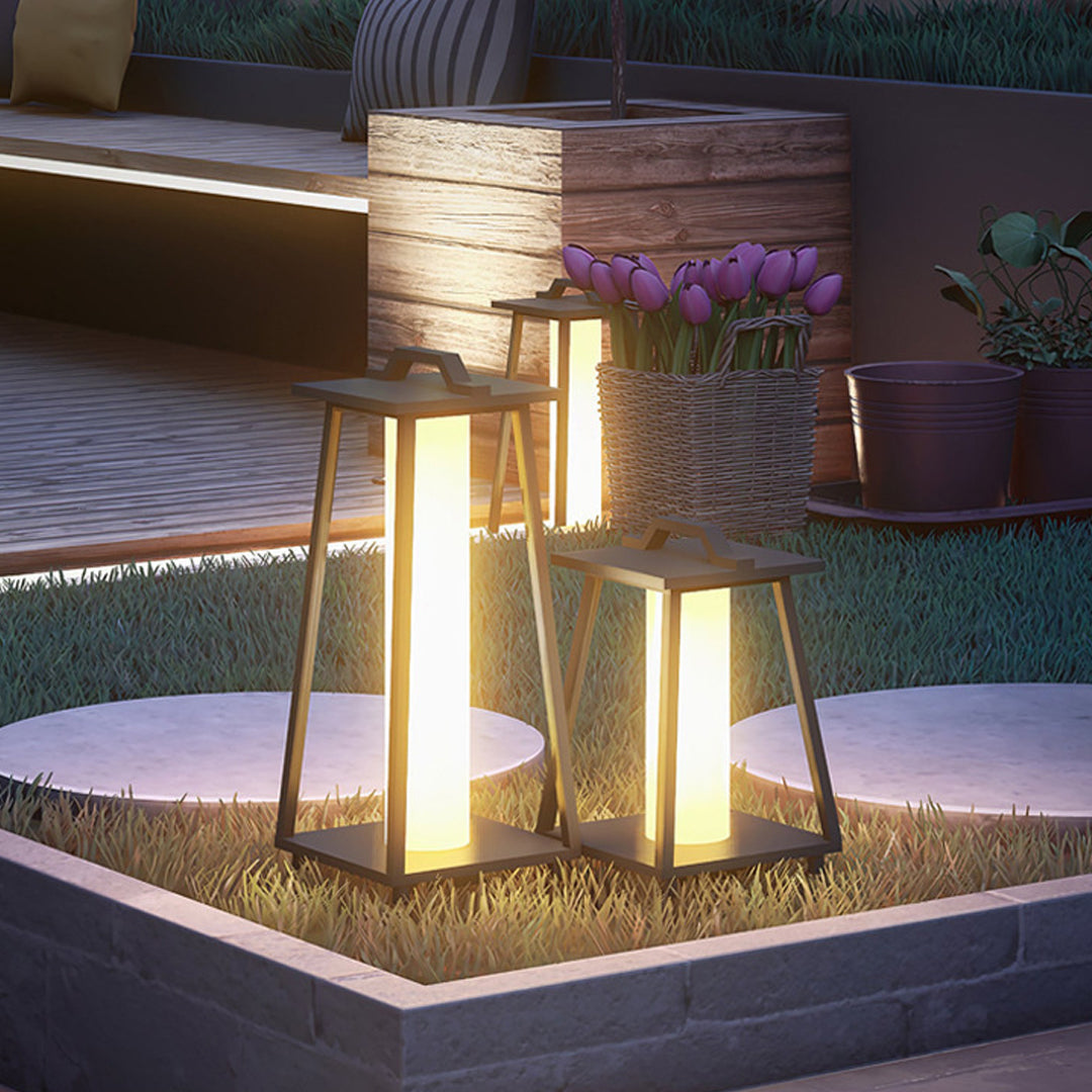 Japanese Tapered Outdoor Lantern — Wrought Iron & Acrylic, LED 3000K, IP54, Hardwired, 17.7" or 27.6"