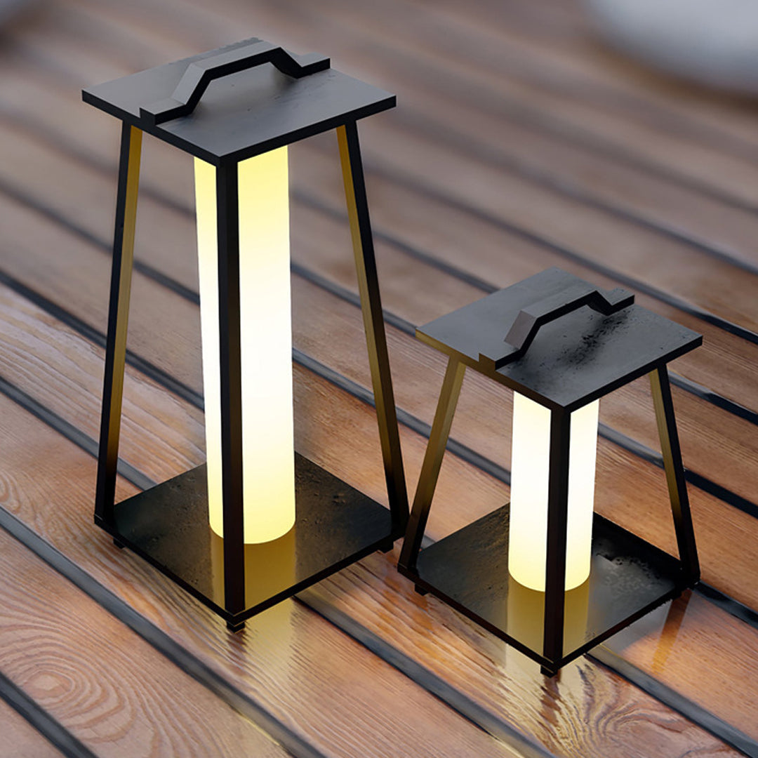 Japanese Tapered Outdoor Lantern — Wrought Iron & Acrylic, LED 3000K, IP54, Hardwired, 17.7" or 27.6"