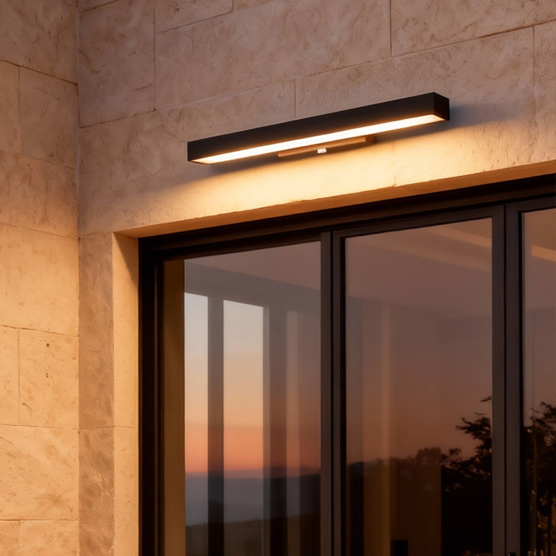 Rectangular LED Linear Outdoor Wall Sconce — Black Matte Stainless Steel, Motion Sensor, IP65, 4000K, Hardwired, 20W / 30W / 40W