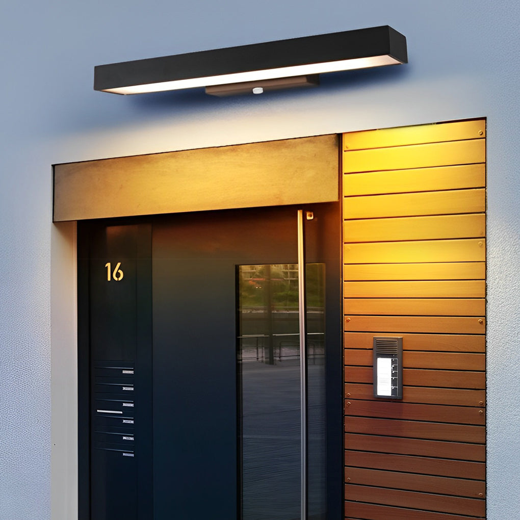 Rectangular LED Linear Outdoor Wall Sconce — Black Matte Stainless Steel, Motion Sensor, IP65, 4000K, Hardwired, 20W / 30W / 40W