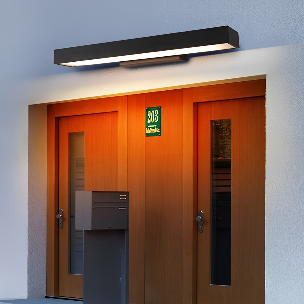 Rectangular LED Linear Outdoor Wall Sconce — Black Matte Stainless Steel, Motion Sensor, IP65, 4000K, Hardwired, 20W / 30W / 40W