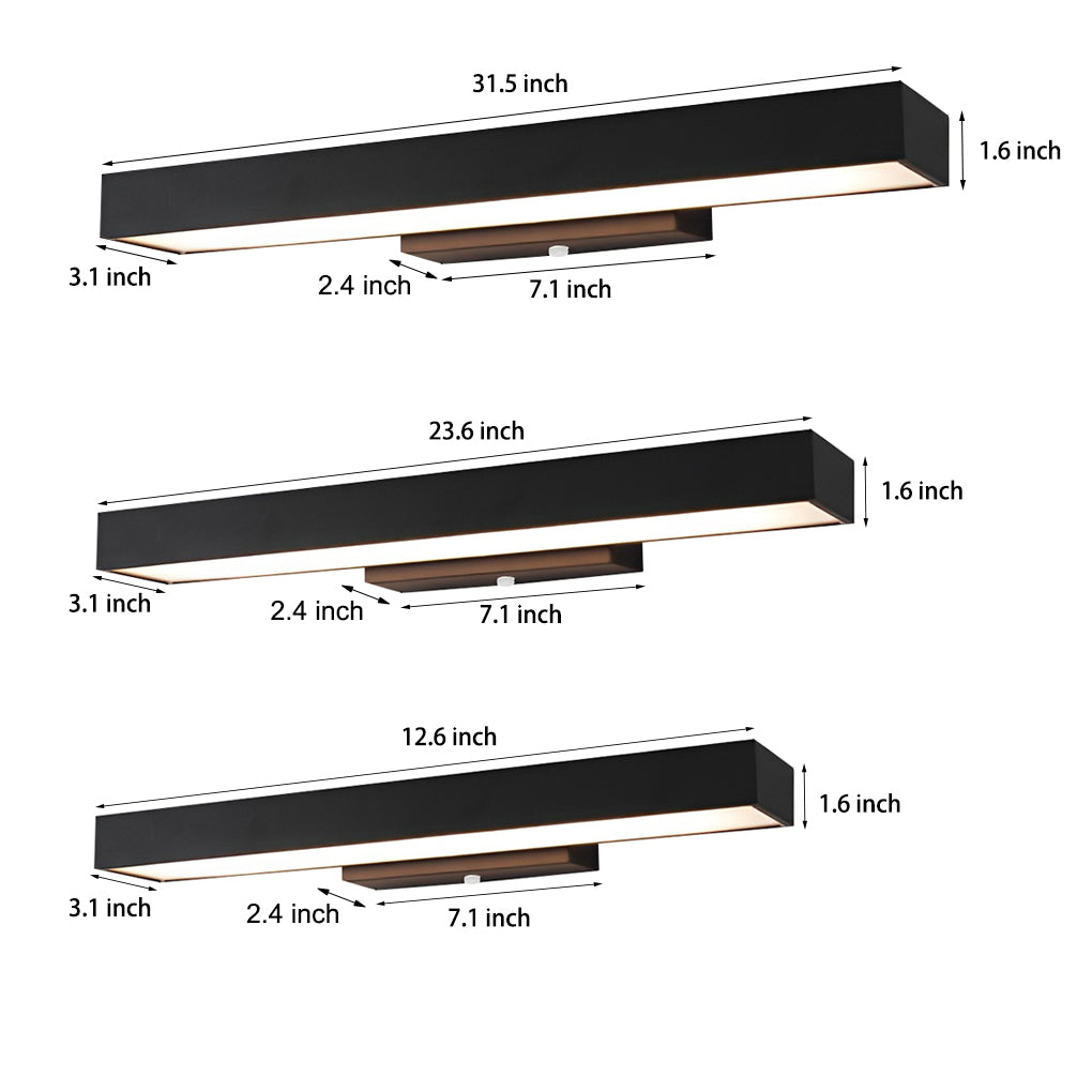 Rectangular LED Linear Outdoor Wall Sconce — Black Matte Stainless Steel, Motion Sensor, IP65, 4000K, Hardwired, 20W / 30W / 40W