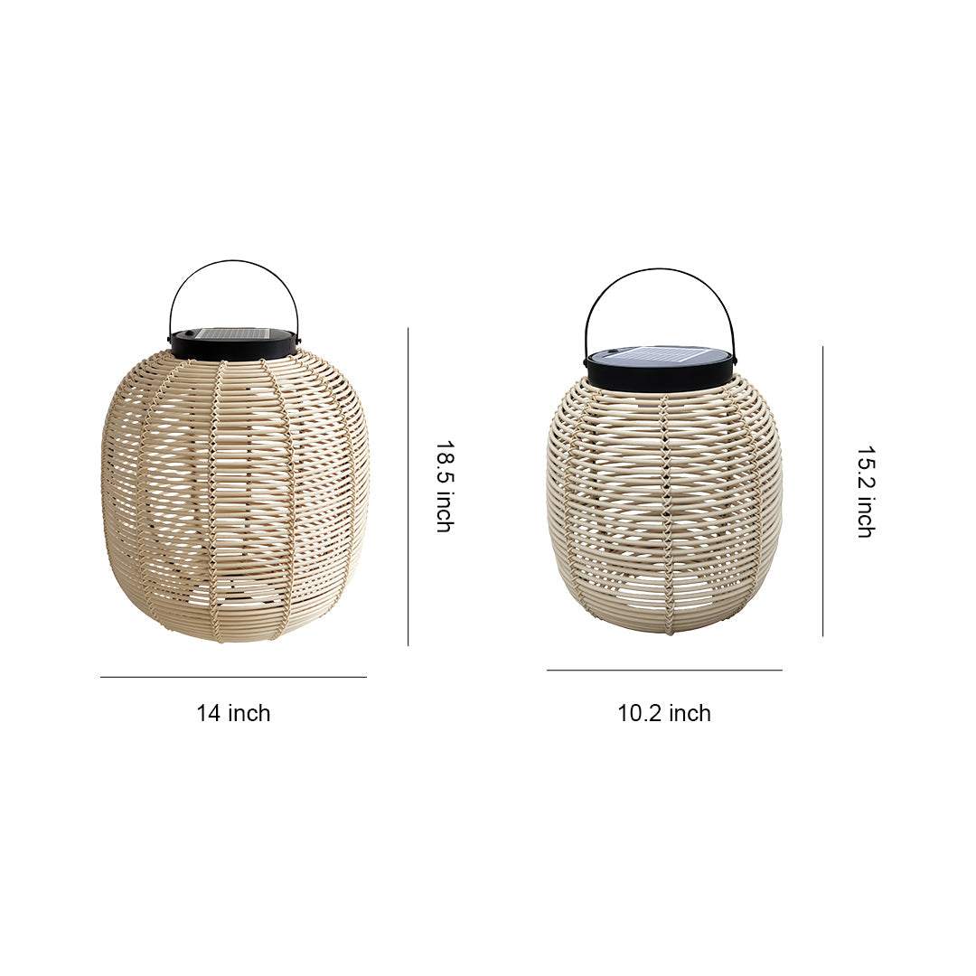 Wicker-Weave Solar Outdoor Lantern — Iron Frame, 7W LED, IP65, Warm White 3000K