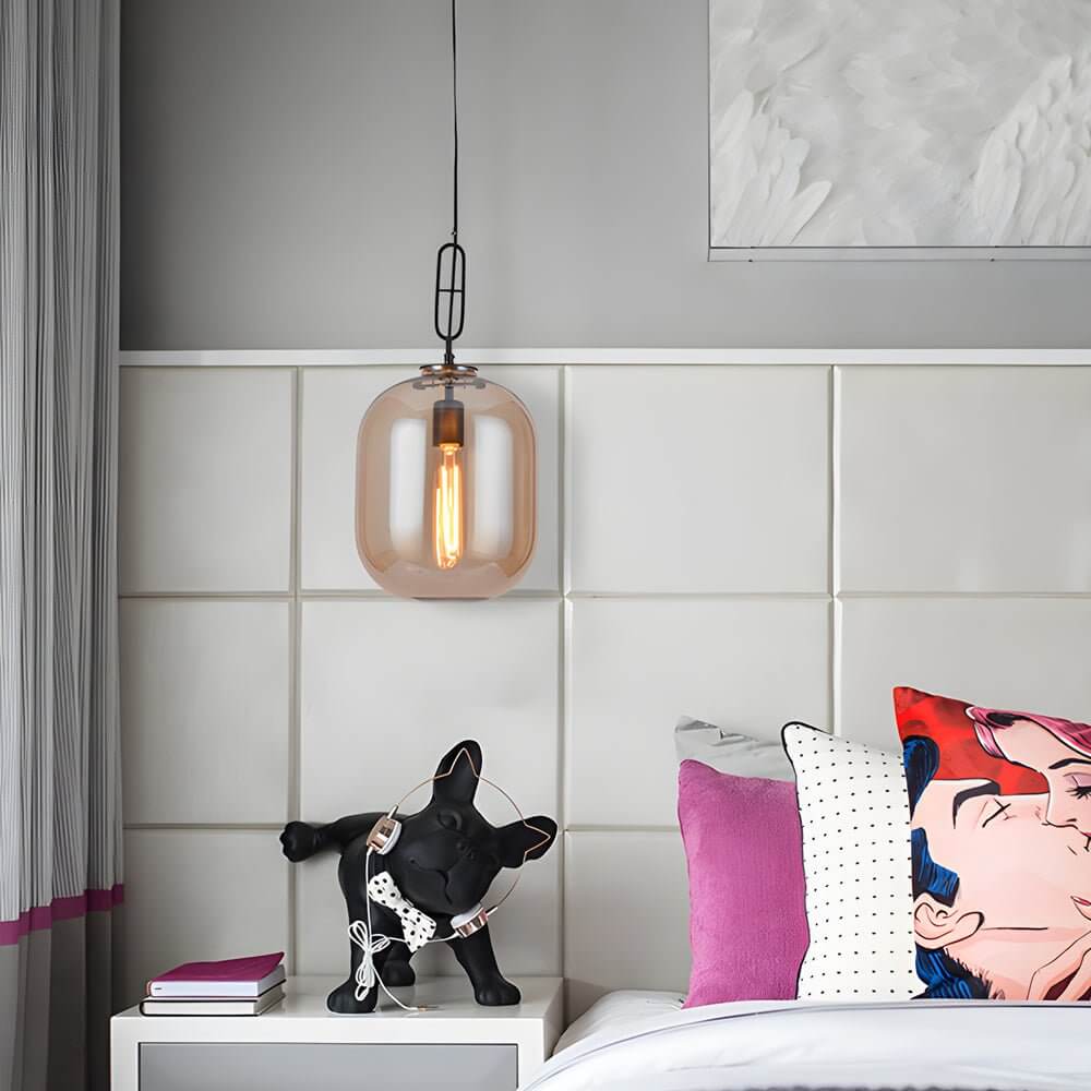 led pendant light with sleek industrial glass can design