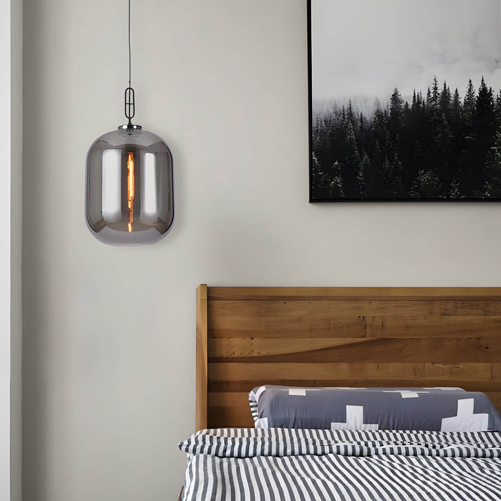 led pendant light with sleek industrial glass can design