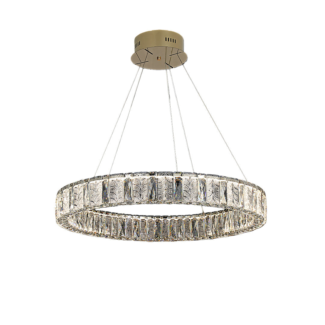 Ring LED Crystal Chandelier — Stainless Steel, Dual-Color 3000K/6000K, Single or Double Ring, 50–80cm