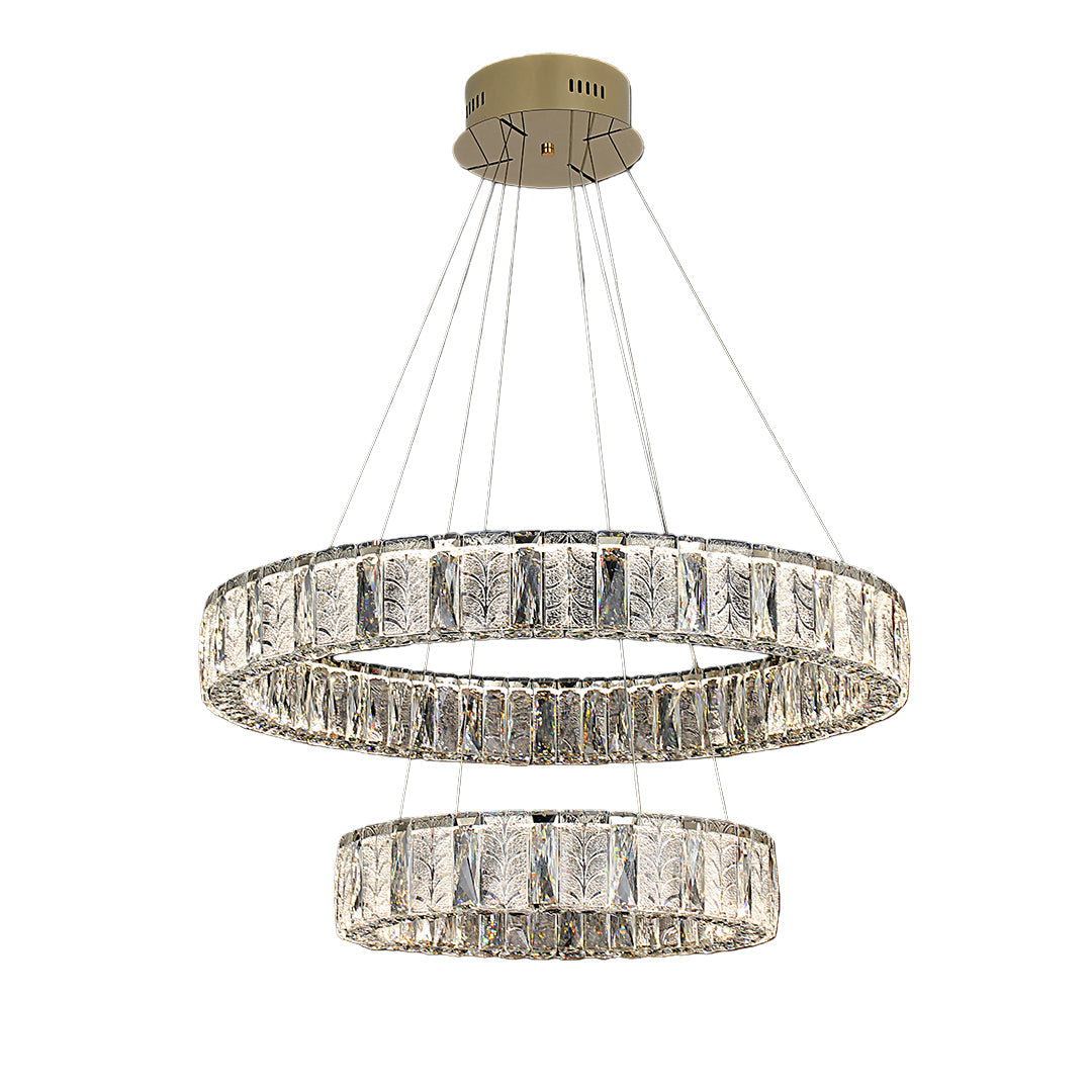 Ring LED Crystal Chandelier — Stainless Steel, Dual-Color 3000K/6000K, Single or Double Ring, 50–80cm