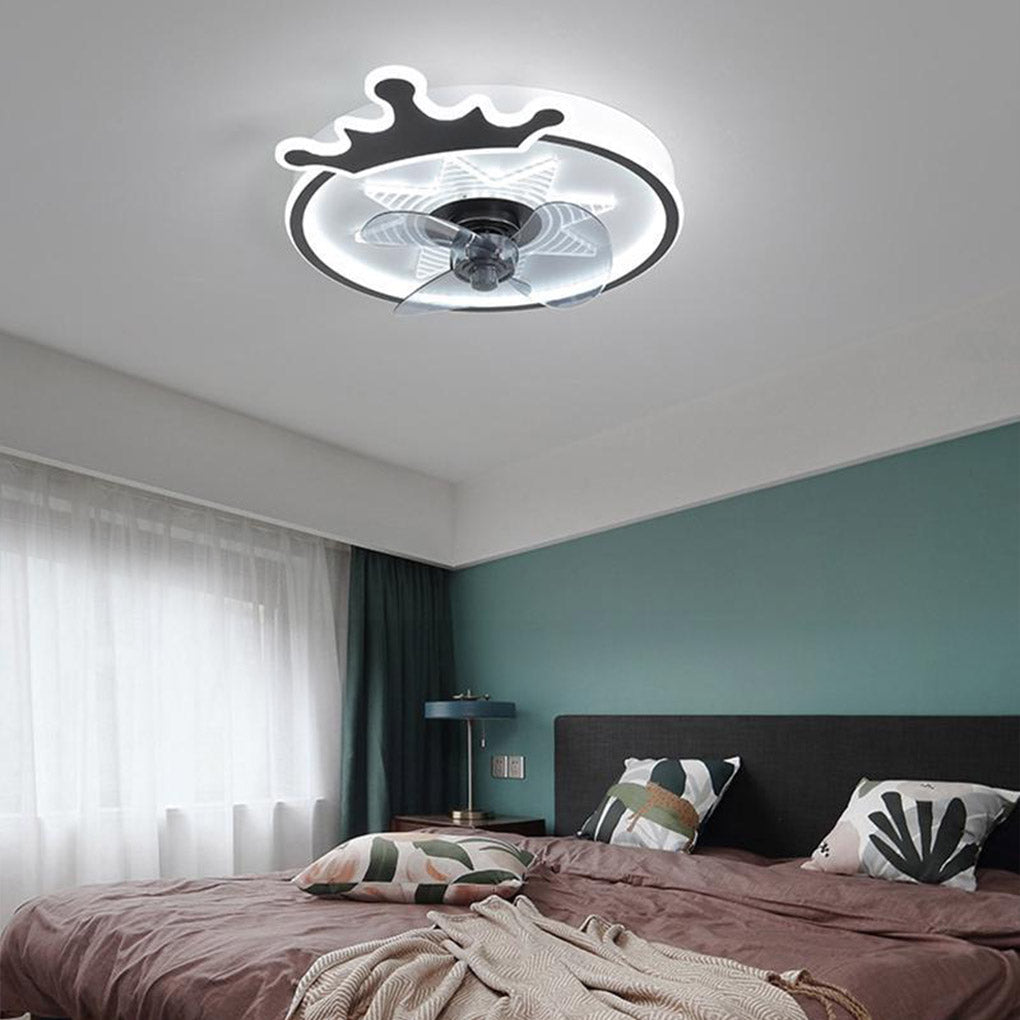 led round crown shaped flush mount ceiling fans for kids with remote control