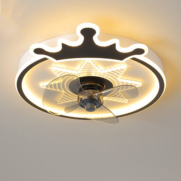 led round crown shaped flush mount ceiling fans for kids with remote control