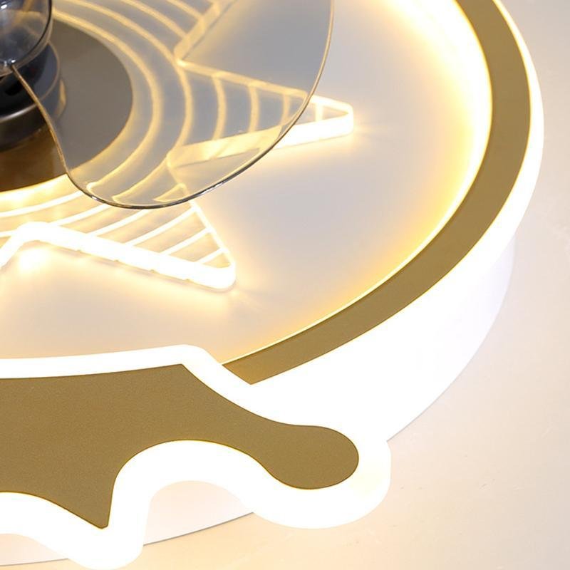 led round crown shaped flush mount ceiling fans for kids with remote control