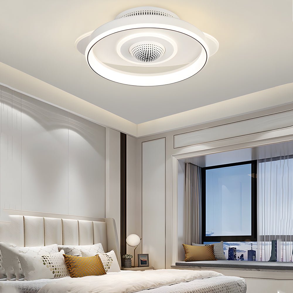 Round White LED Smart Bladeless Ceiling Fan with Dimmable Light