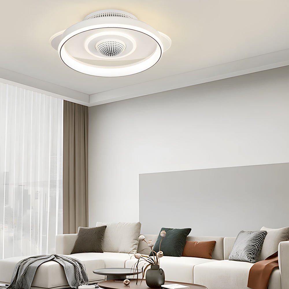 Round White LED Smart Bladeless Ceiling Fan with Dimmable Light