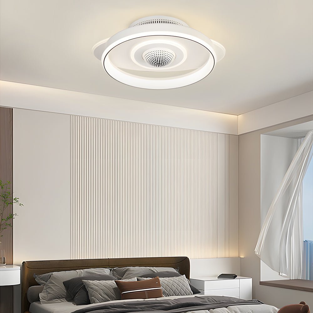 Round White LED Smart Bladeless Ceiling Fan with Dimmable Light