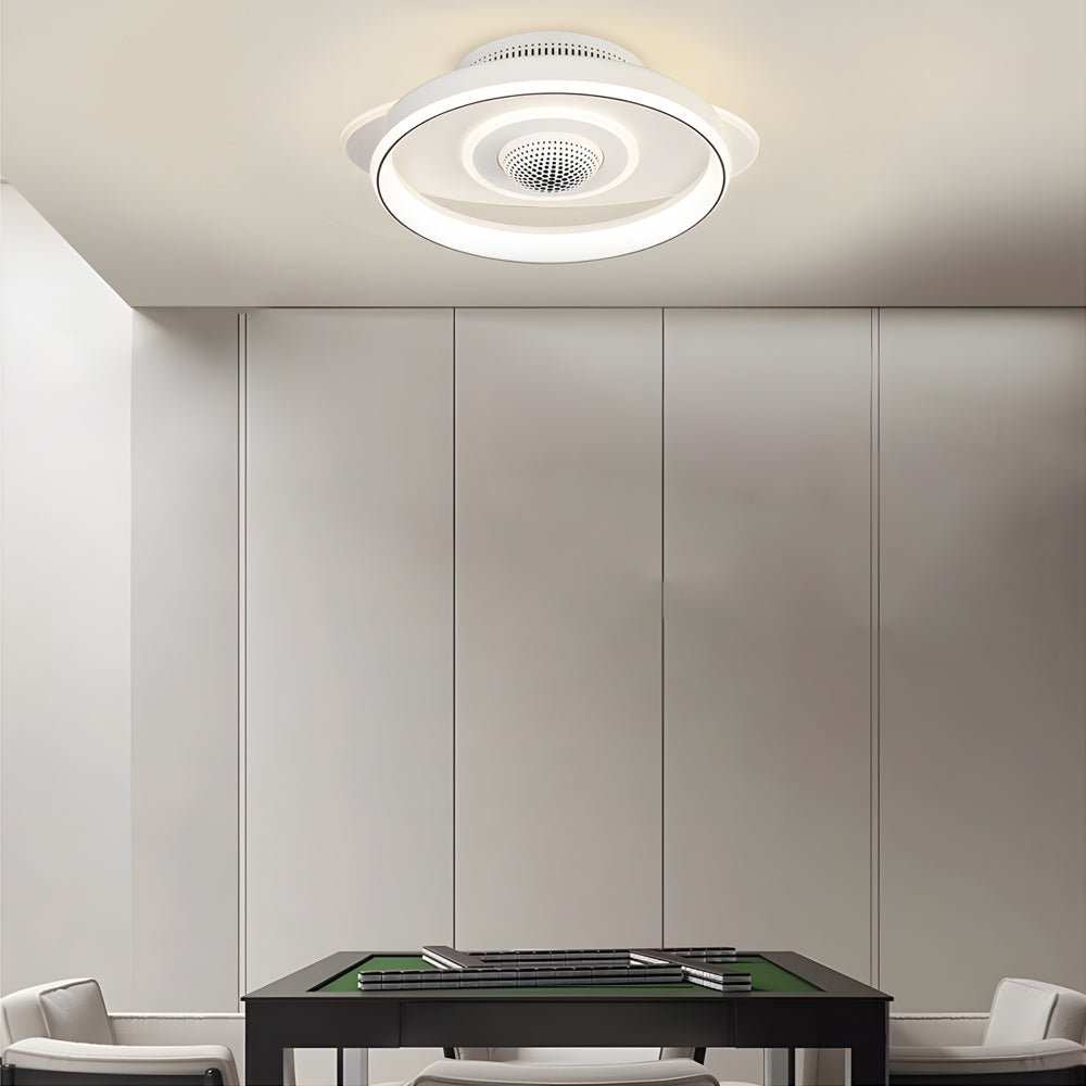 Round White LED Smart Bladeless Ceiling Fan with Dimmable Light