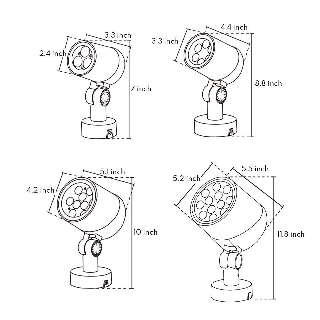 Round Outdoor LED Landscape Spotlight — Die-Cast Aluminum, IP65, DC24V, 3000K, 6W / 12W / 18W / 24W