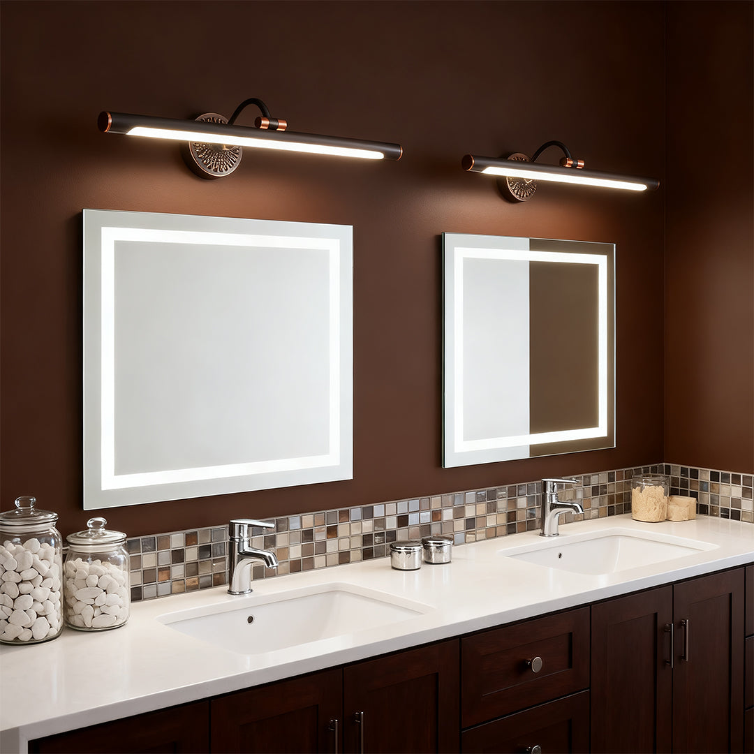 Retro Tube Vanity Light Bar — Full Copper, White Acrylic, LED 4000K, 240° Adjustable, 9W–16W, 17.7"–29.5"