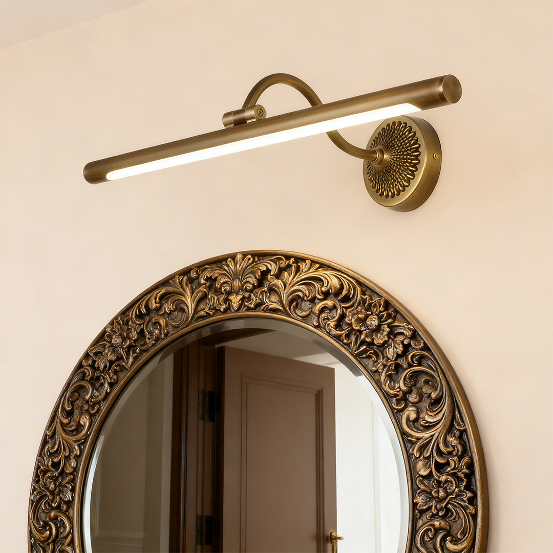 Retro Tube Vanity Light Bar — Full Copper, White Acrylic, LED 4000K, 240° Adjustable, 9W–16W, 17.7"–29.5"