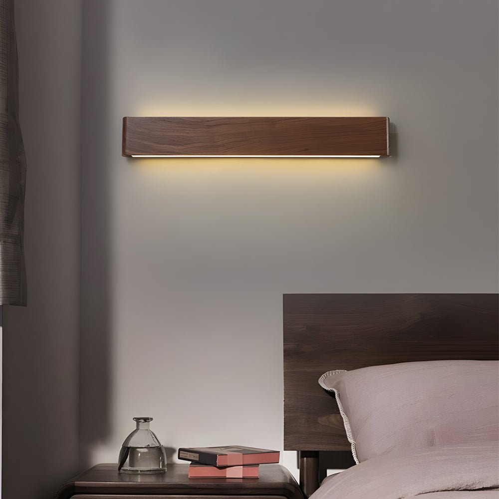 led wall sconce in linear walnut wood