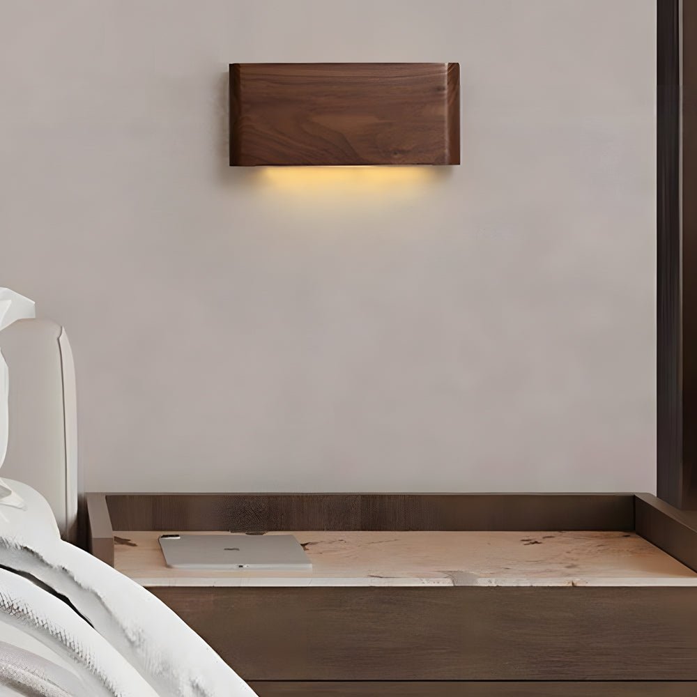 led wall sconce in linear walnut wood
