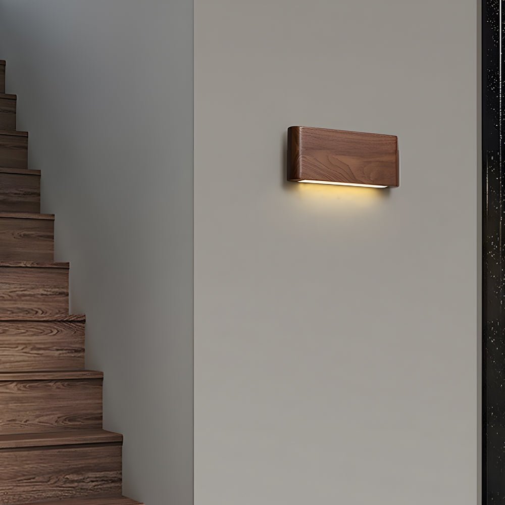 led wall sconce in linear walnut wood