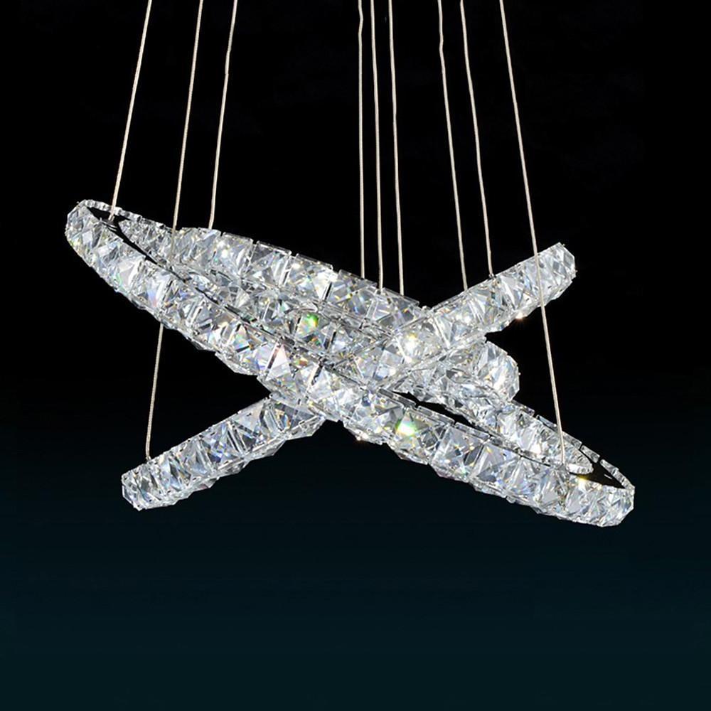 Three-Ring Crystal LED Chandelier — Gold, Modern, 78W, 31" Diameter, 47" Cord, 3000K/6000K