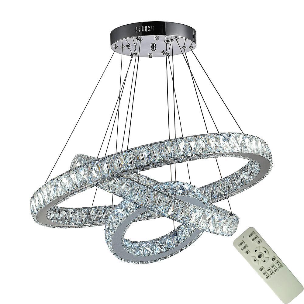 Interwoven Circle Crystal Chandelier — Metal and Crystal, 1-Light LED, 67.5W, 3000K–6000K, 47" Adjustable Cord, Foyer